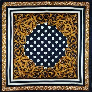 Dior Black White and Gold Polka Dot Silk Scarf